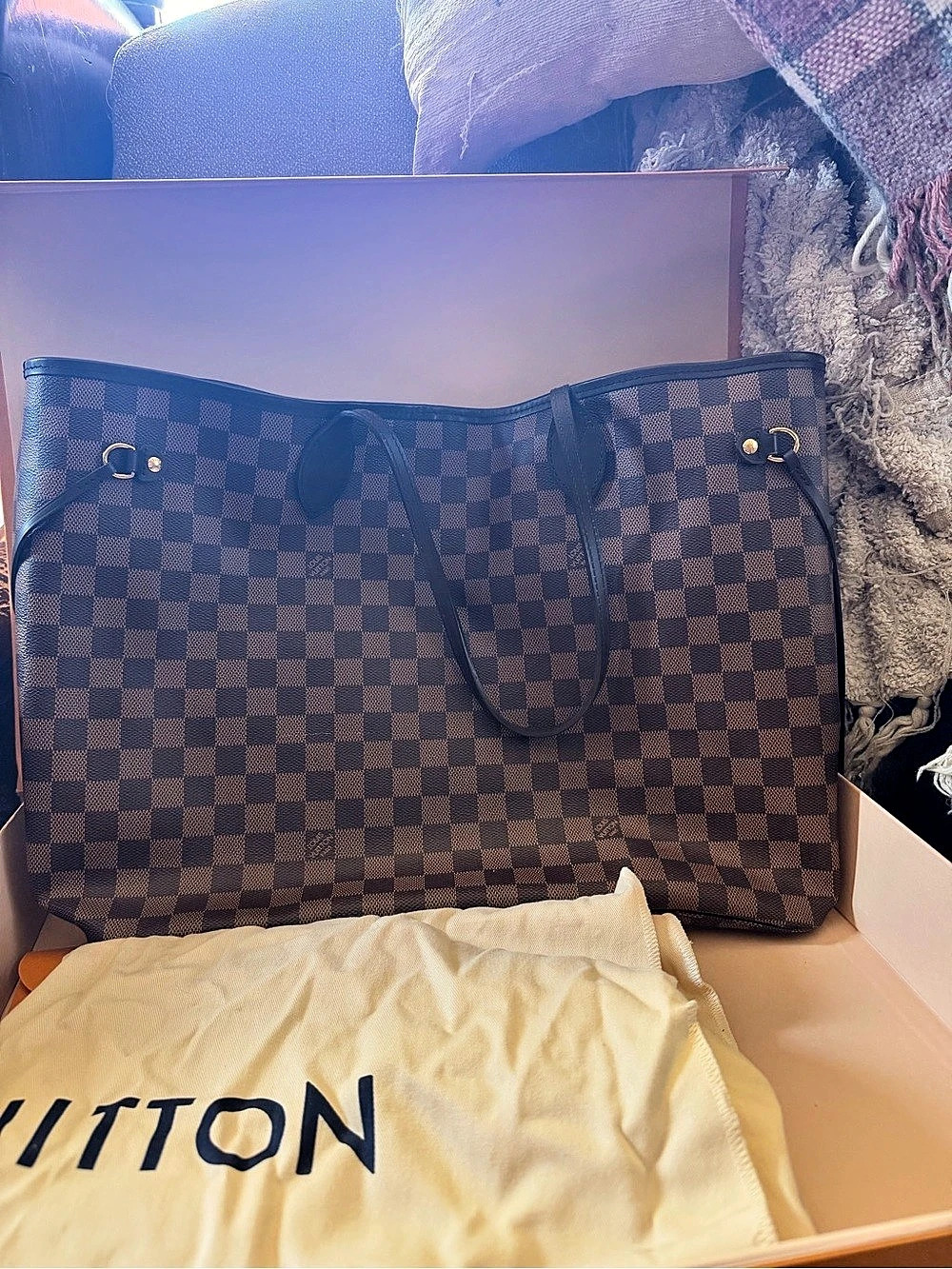 Louis Vuitton Neverfull MM Damier Ebene Tote Brown & Black